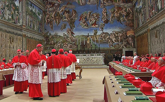 Para Kardinal sedang berada di dalam Kapel Sistina untuk mengadakan konklaf, pemilihan Paus baru.[noticias.terra.com.br]